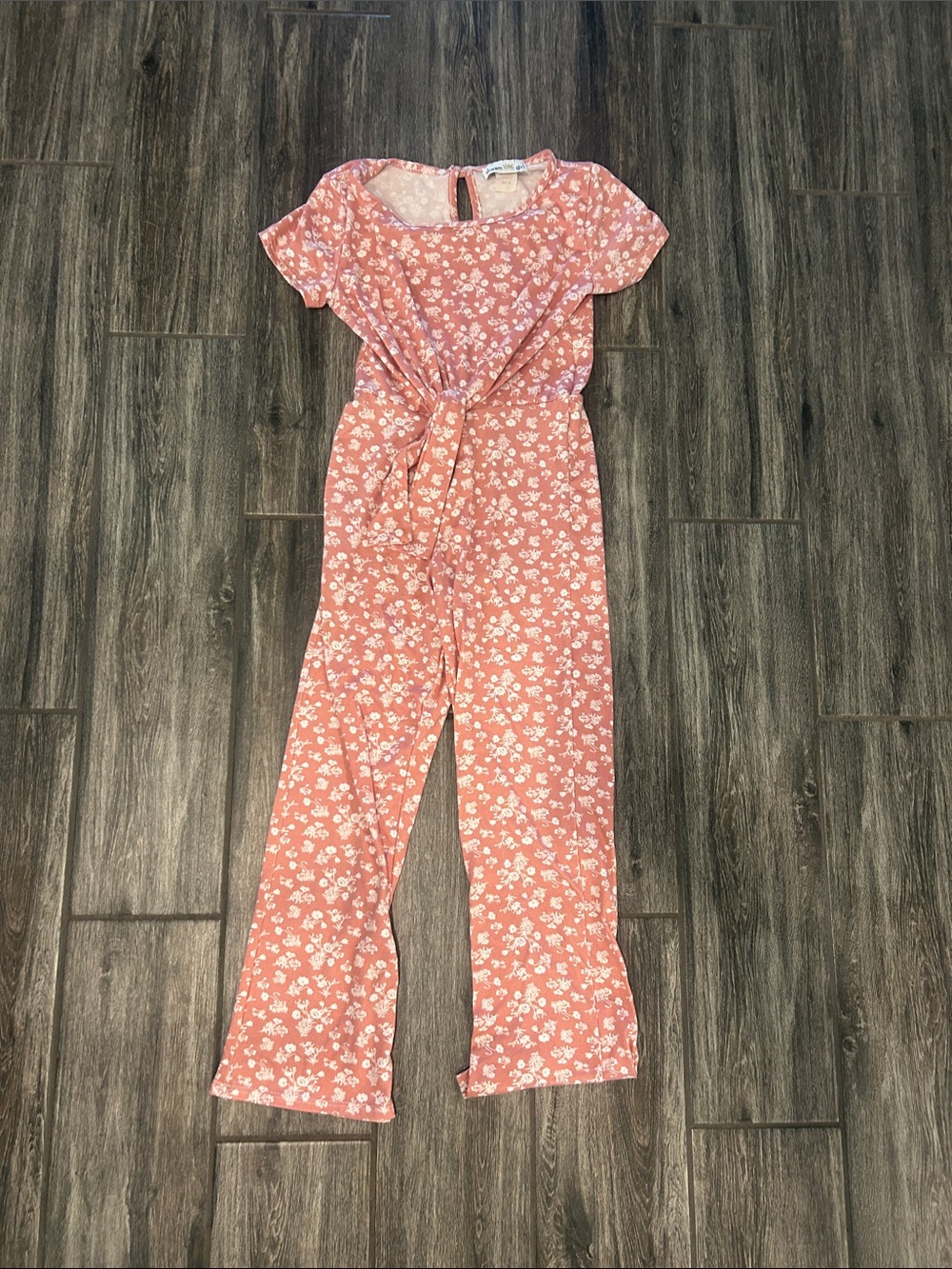 Dreamgirl Coral Pink Floral Kids Jumpsuit with Front Tie